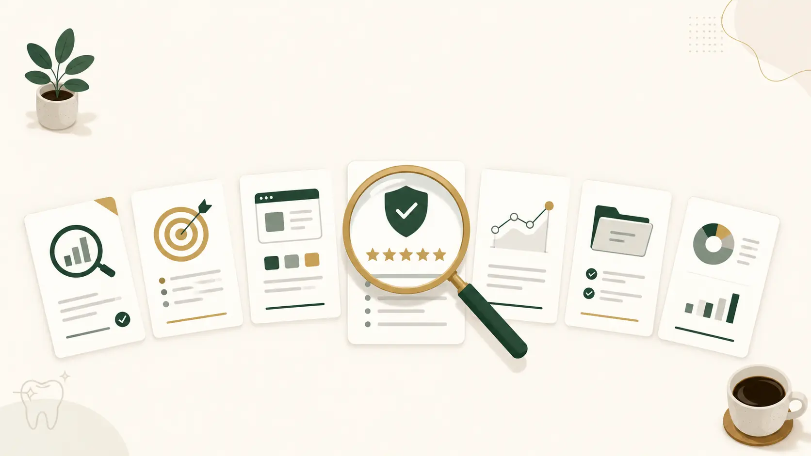 Best dental SEO companies evaluation framework visual showing seven decision criteria for dental practice owners in 2026